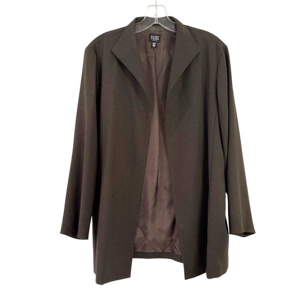 Eileen Fisher Blazer Jacket 100% Wool Chocolate Brown Open Size Large Petite